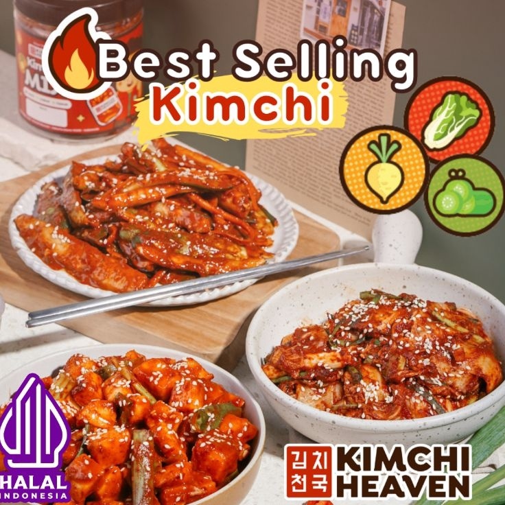 

READY STOK 1kg Fresh Korean Kimchi in Jar Halal Sawi Lobak Timun Mix