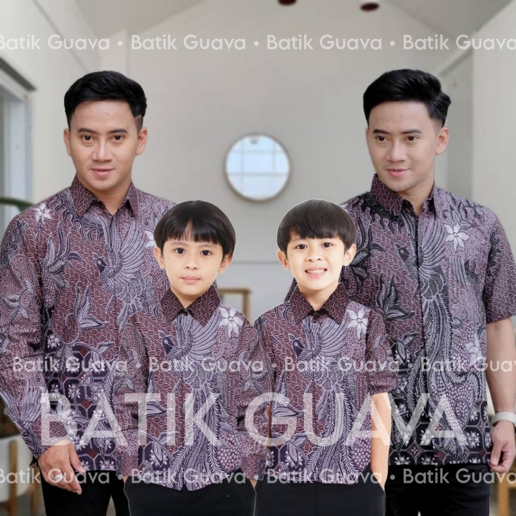 BATIK GUAVA - TERBARU Couple Sweet - Couple Batik Ayah dan Anak Laki-laki Motif PEKSI UNGU - Batik P