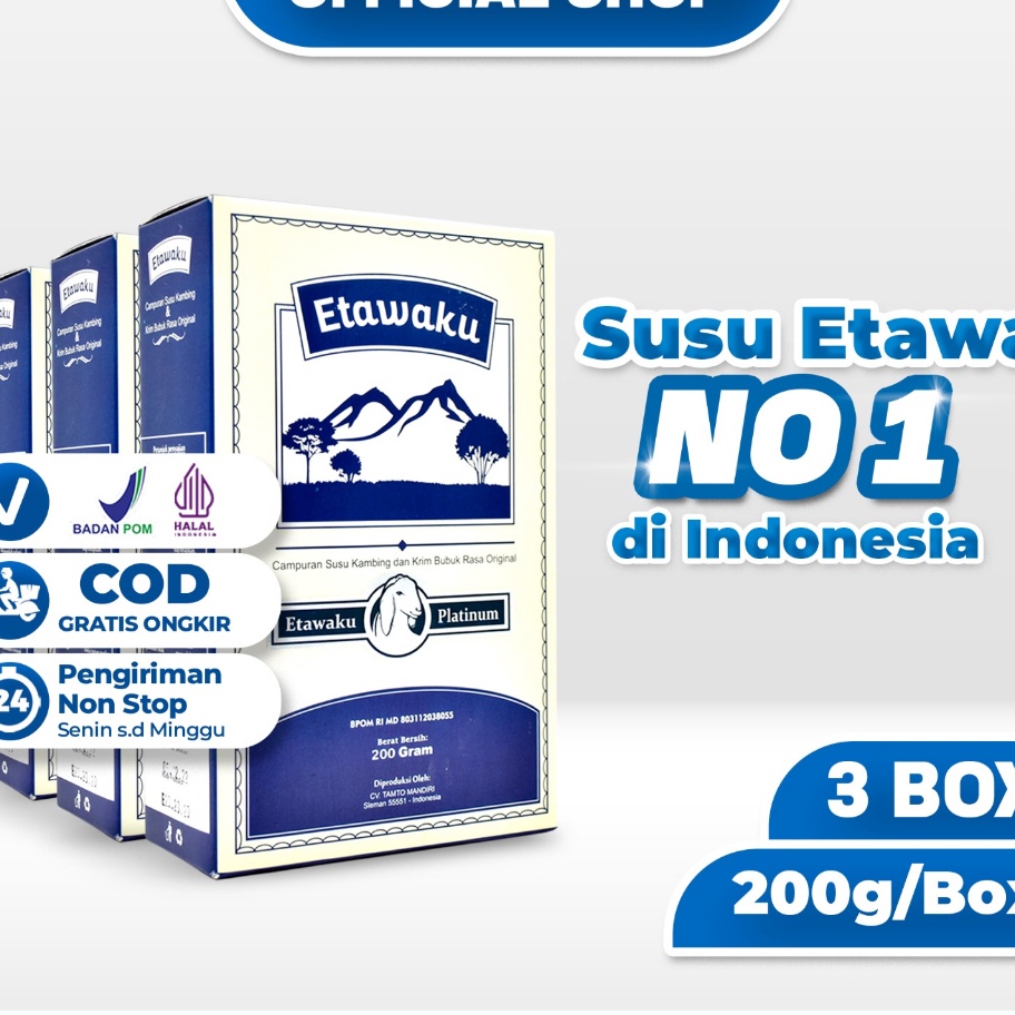 

Terlaku Etawaku Platinum Paket 3 Box Susu Kambing Etawa Murni Krimer Bubuk yang Berkhasiat Tinggi Memiliki Kandungan Protein dan Vitamin Kompleks yang lengkap melancarkan pencernaan serta Dapat Mengatasi Nyeri Persendian