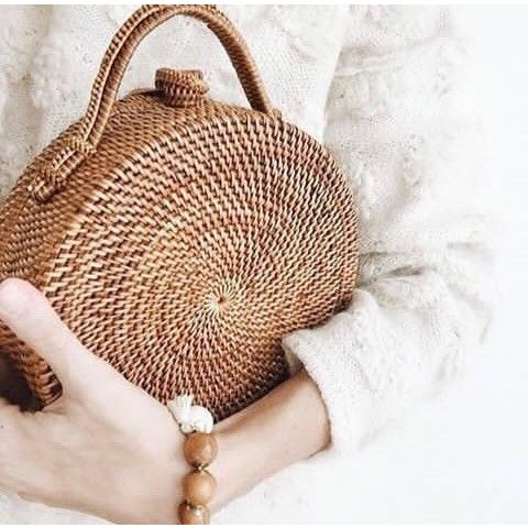 Mandalika TAS JINJING BUNDAR ROTAN ATE BALI RATTAN ROUND TOTE BAG