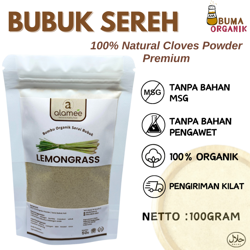 

Sereh Bubuk Lemongrass Powder Serai Rempah Rimpang Murni Asli Tanpa Campuran Bumbu Organik 100gram