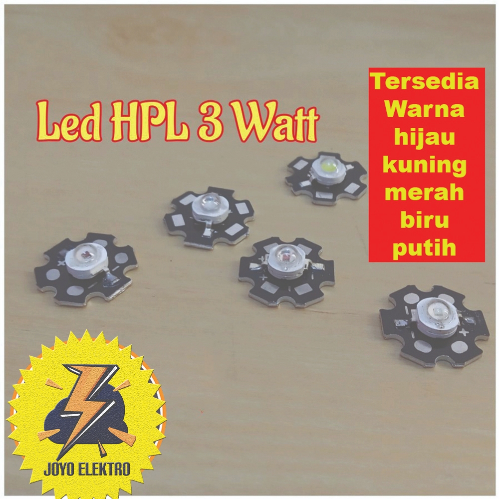 led hpl 3 watt include heatsink lampu merah,biru,kuning,hijau,putih
