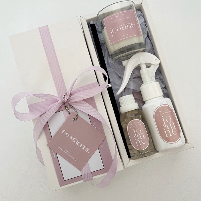 

COD Hampers Gift Box Bundle Scented Candle Fragrance Diffuser Room Spray Pink Edition by VIBIN