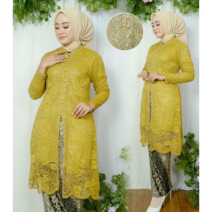 XC26619 Ghazza Kebaya  Setelan Kebaya Brukat Payet Modern Terbaru  Kebaya Tunik  Tunik Brokat  Kebay