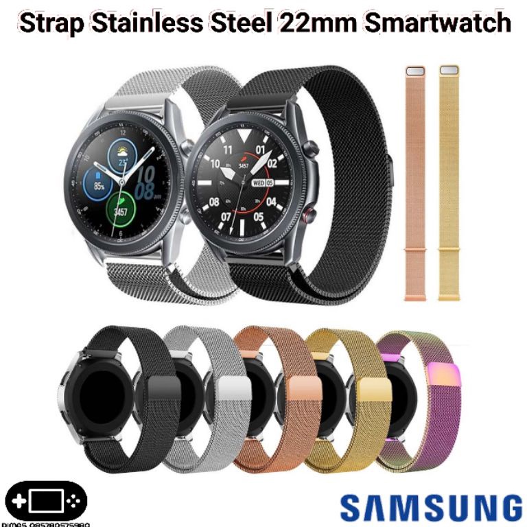 Original Strap Stainless Steel 22mm Samsung Galaxy Watch 3 45mm Gear S3 S4 45mm 46mm Frontier Classic Tali Jam Tangan Smartwatch