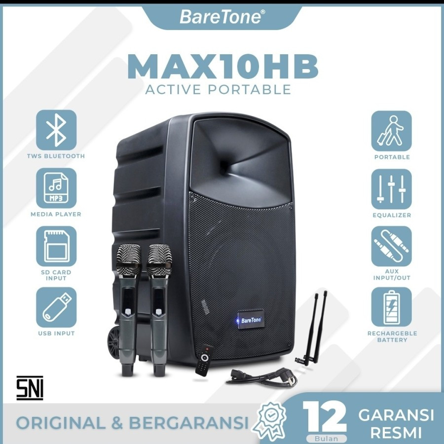 SPEAKER BARETONE MAX 10 HB MAX-10HB MAX10HB 10 INCH BLUETOOTH GARANSI ORIGINAL