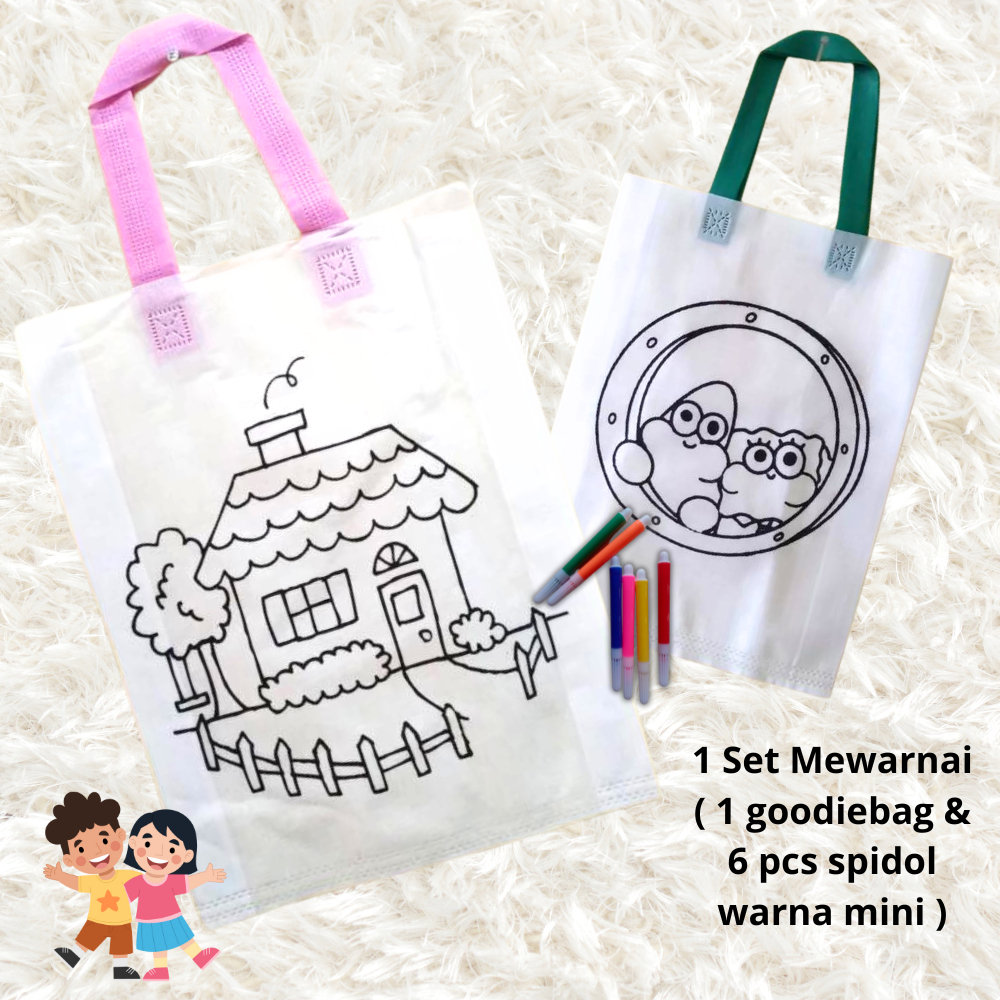 

Tas Goodiebag Mewarnai Ukuran 30 x 40 / 1 set mewarnai tas + mini spidol
