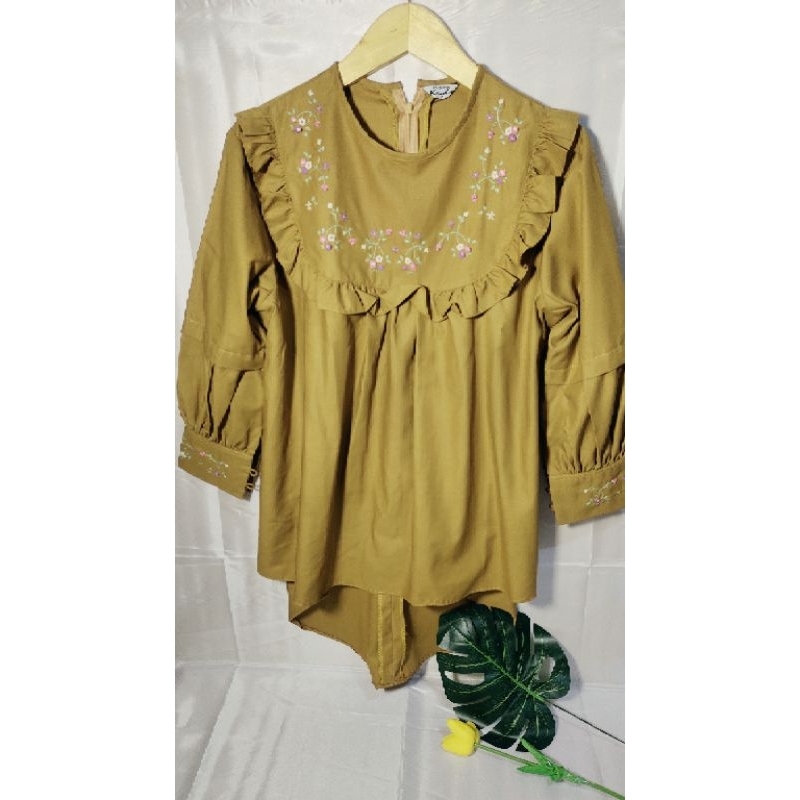 BLOUSE Wanita Bahan Catton Toyobo Warna Mustard PRELOVED