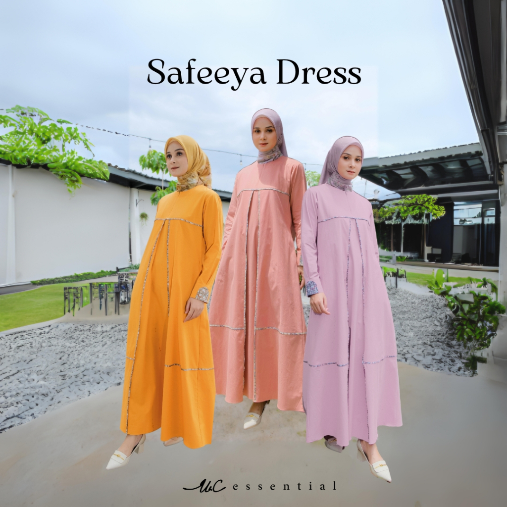 UC Essential | SAFEEYA DRESS I Tangan Variasi Curve Manzet dan Lis Printed I Gamis Syari