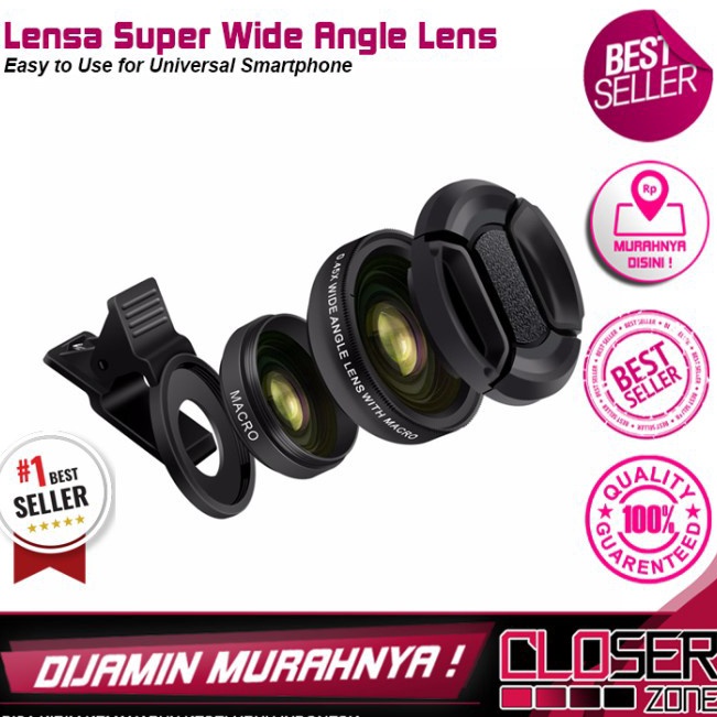 Cy APEXEL Super Wide Angle  Macro Lens for Smartphone  APL45WM  Black q Produk Premium