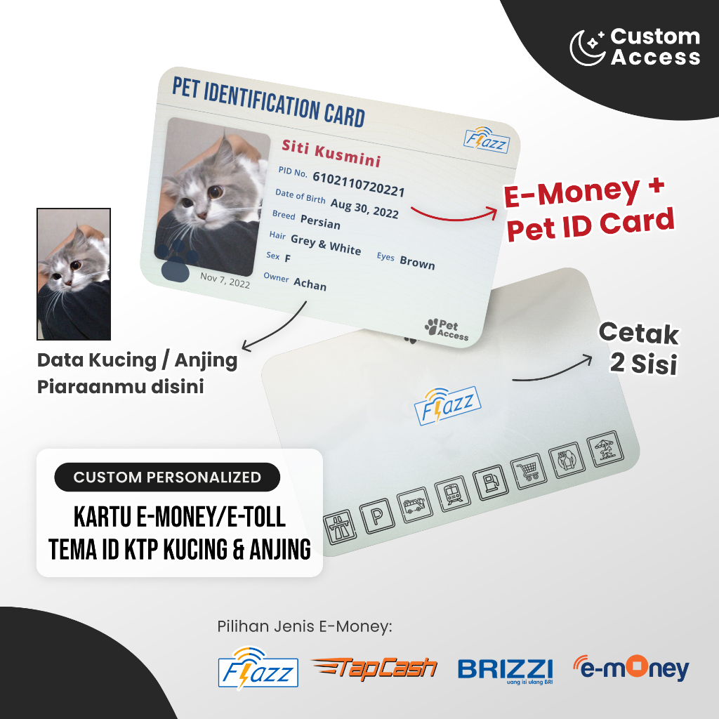 Custom Etoll E-toll Emoney E-money Print 2 Sisi Tema ID KTP Kucing Anjing