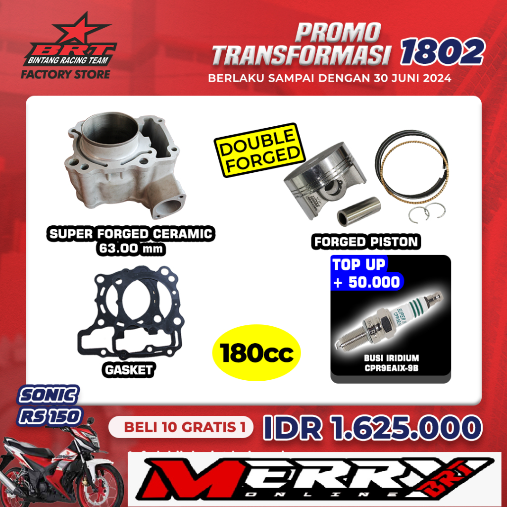 Promo 1802 Dan 1803 Paket Bore Up BRT Ceramic Sonic FI CBR 150 R LED CB 150 R Blok Piston 57,28  63m