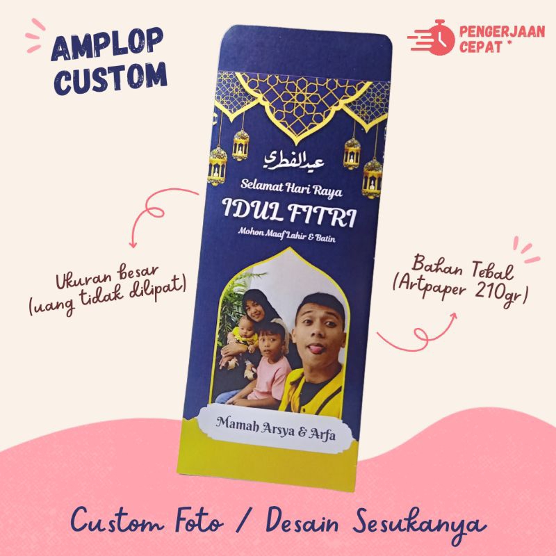 

SEHARI JADI amplop lebaran angpau idul fitri 2024 panjang Bahan Tebal Art Paper custom nama foto