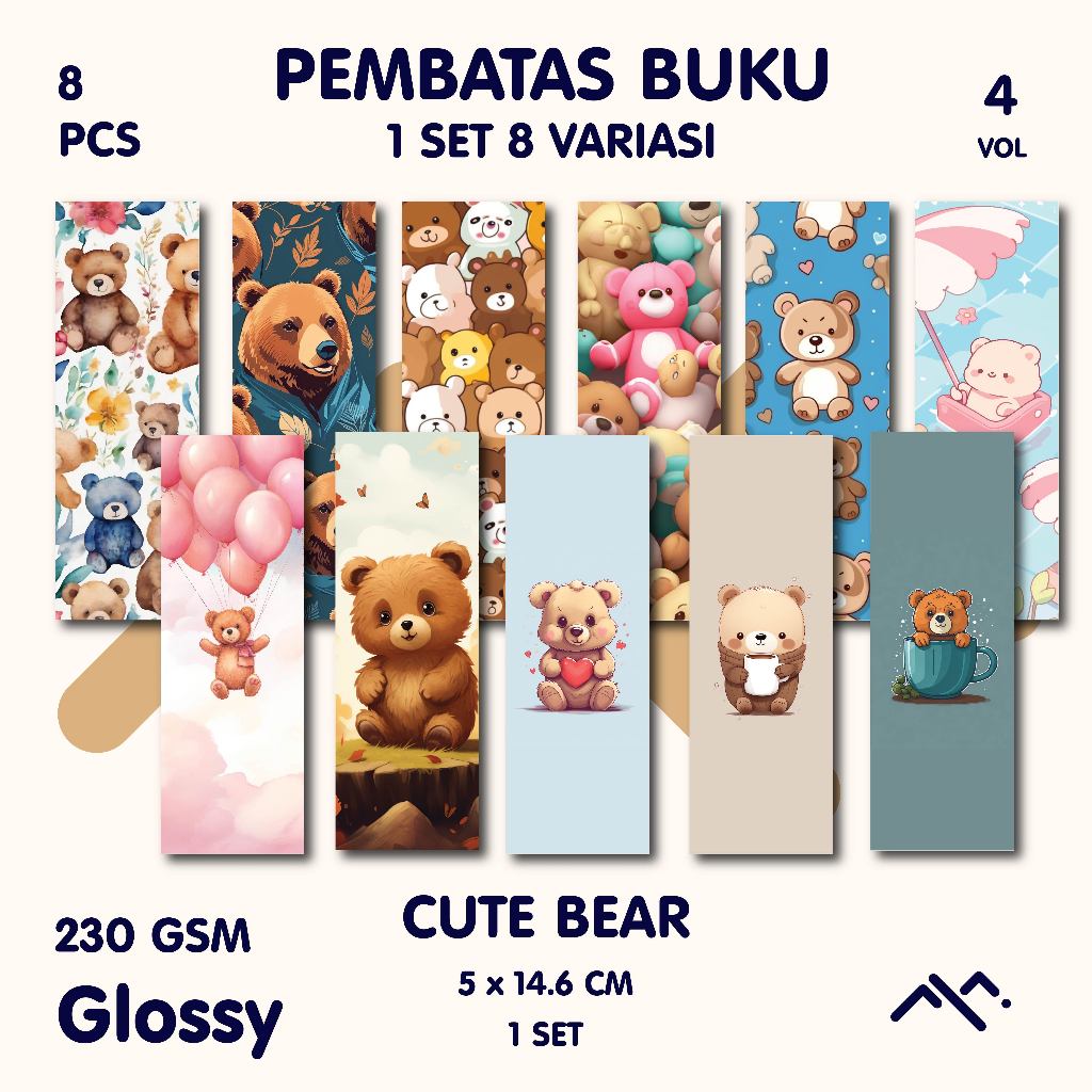 

[8PCS] Pembatas Buku Bookmark Vol. 4 Cute Bear || Aesthetic || Estetik || Pembatas Buku Esthetic.