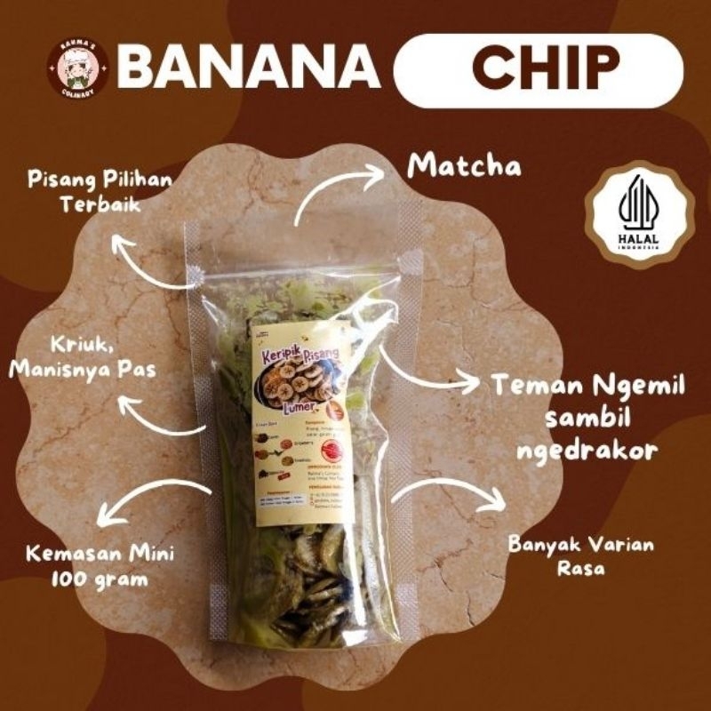 

Keripik Pisang Lumer Matcha /Banana Chips/ Teh hijau/100g