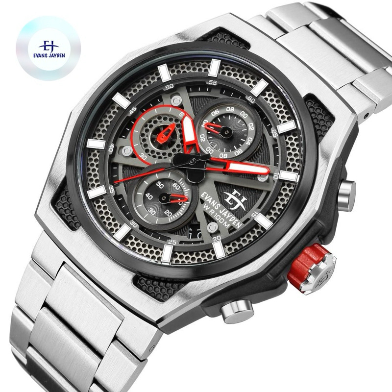 Jam Tangan Evans Jayden 9585 Original Sapphire Chronograph Full Stainless steel Fullset