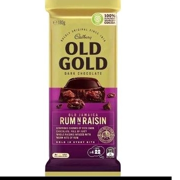 

Old gold cadbury dark chocolate old jamaica rum n raisin 180gr australia