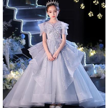 Gaun Pernikahan Anak Perempuan Panjang Remaja Bordir Manik-manik Gaun Bayi Kontes Pesta Ulang Tahun 