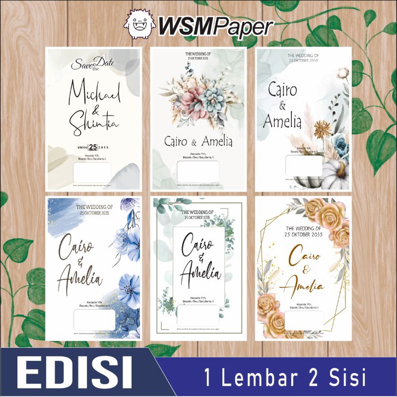 Undangan pernikahan satu lembar dua sisi  brief card 160 gsm / surat undang pernikahan kekinian