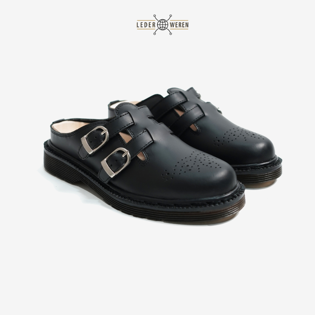 	 Lederweren - Leder Bustong 2 Black - Sepatu Kulit Slip On Mule Pria	
