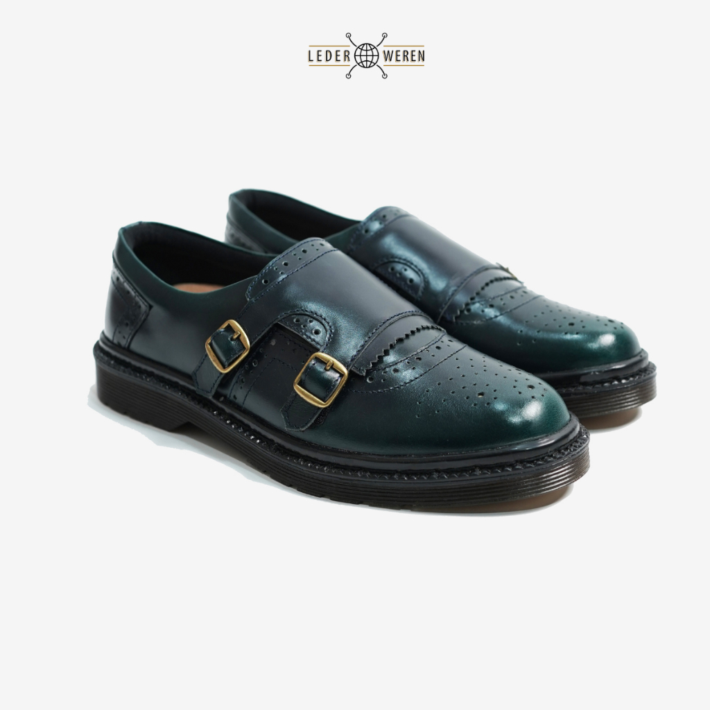 	 Lederweren - Leder Monkstrap Green - Sepatu Kulit Loafer Monkstrap Pria	