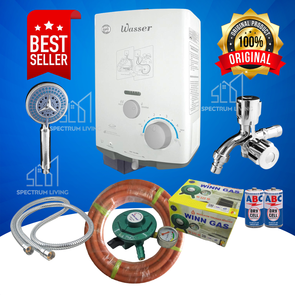 Paket Water Heater Pemanas Air Kamar Mandi Gas Wasser Set Komplit