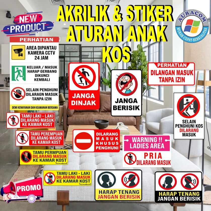 AKRILIK STIKER ATURAN ANAK KOS