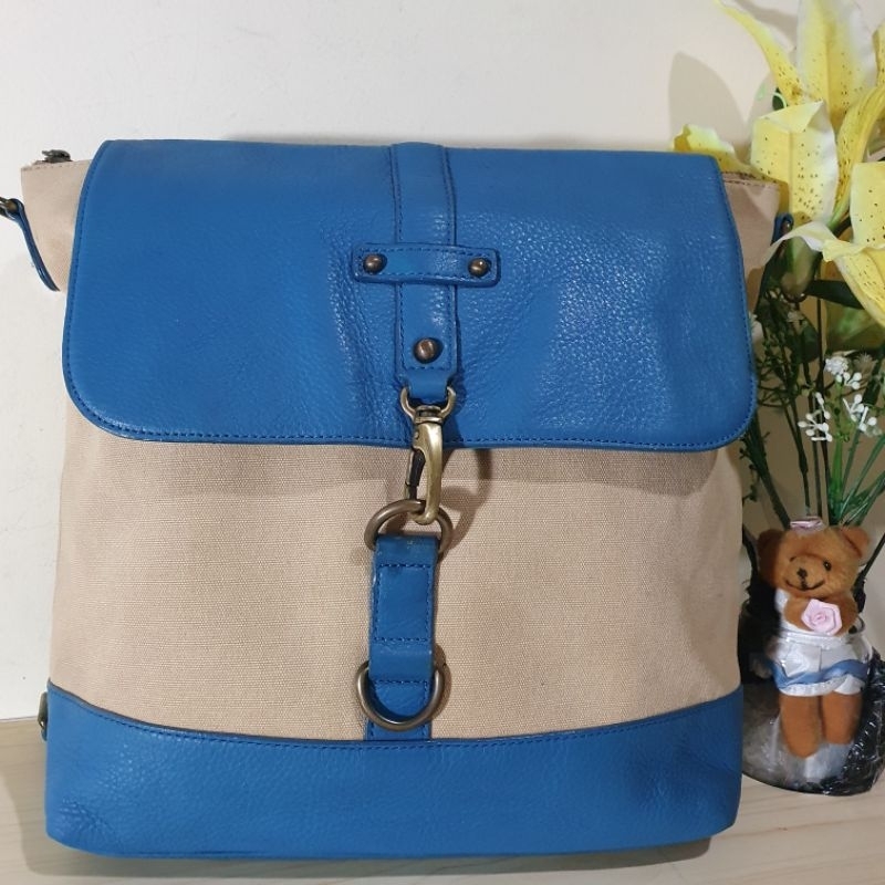 Tas Ransel Mix kulit dan Kanvas tebal Brhas Pati Preloved