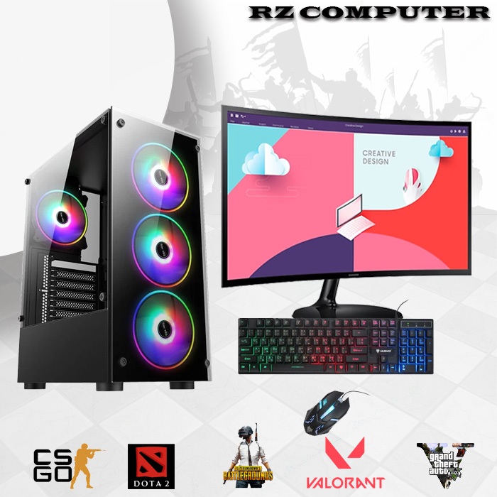 PC Gaming Full Set AMD Ryzen 5 5600G Monitor LED