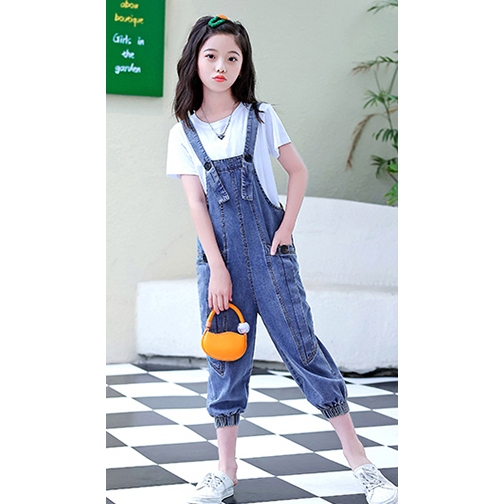 (TIDAK TERMASUK DALAMAN) JUMPSUIT CELANA PANJANG DENIM ANAK CEWEK IMPORT OVERALL ANAK PEREMPUAN FASH