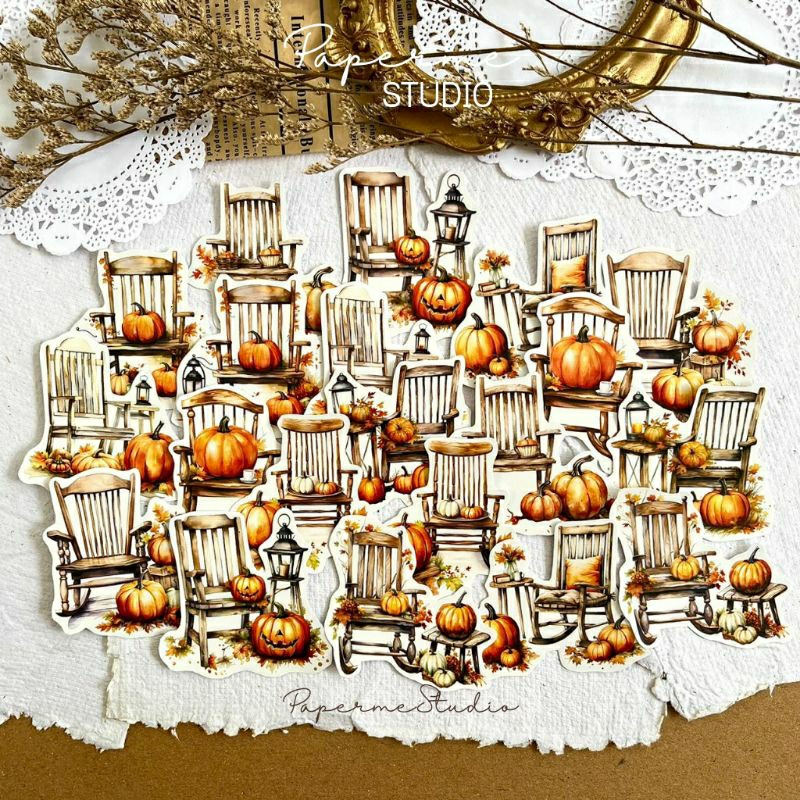 

CUT STICKER - sticker autumn series chair wardrobe garden bench pumpkin transparant aesthetic journal dekorasi buku cantik by Papermestudio