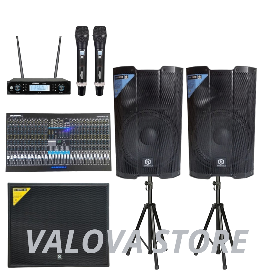 Paket 25 soundsystem HARDWELL DSR 15 PRO + Legendmix 24 + IRX118 PRO