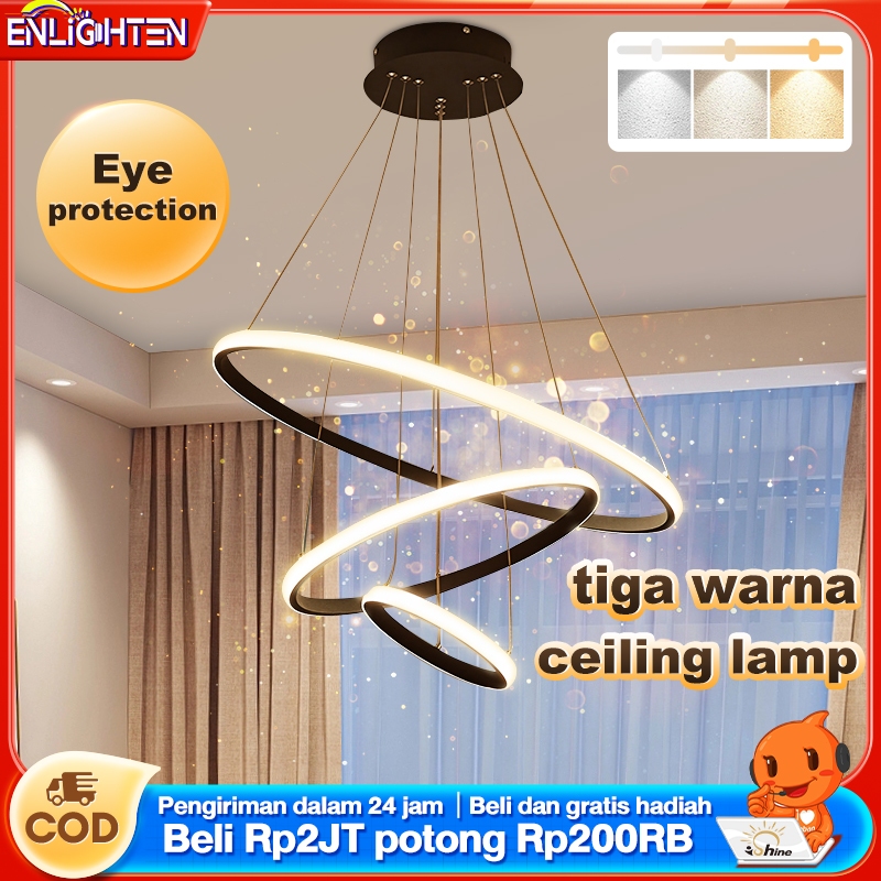 Lampu Plafon Lampu Gantung Emas 3 Ring LED 3 Warna Ceiling Lamp Sederhana Ruang Makan Ruang Tamu Chandelier Murah