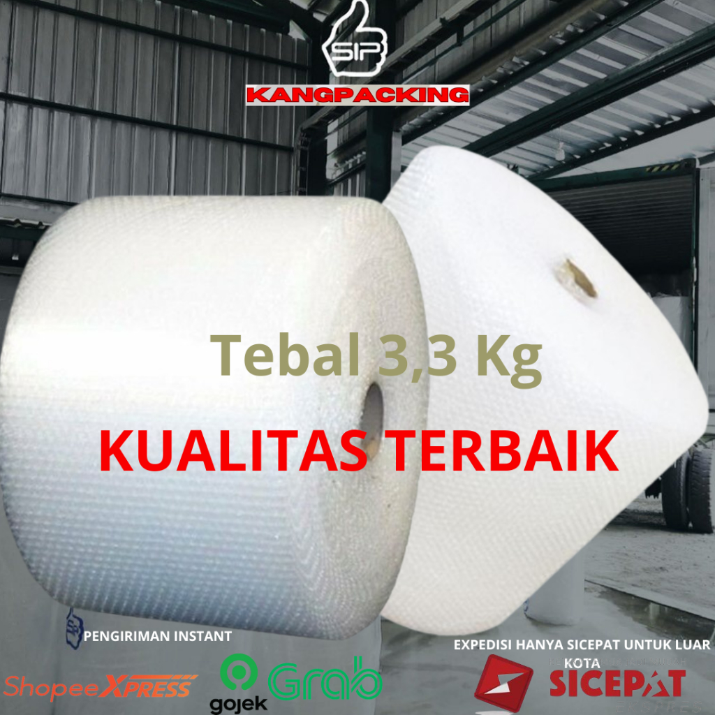 

Bubble wrap premium roll 60 Cm x 50 Meter, 40 Cm x 50 Meter & 30 Cm x 50 Meter kualitas terbaik (kuat tebal 3,3 KG) (Hitam & Bening)