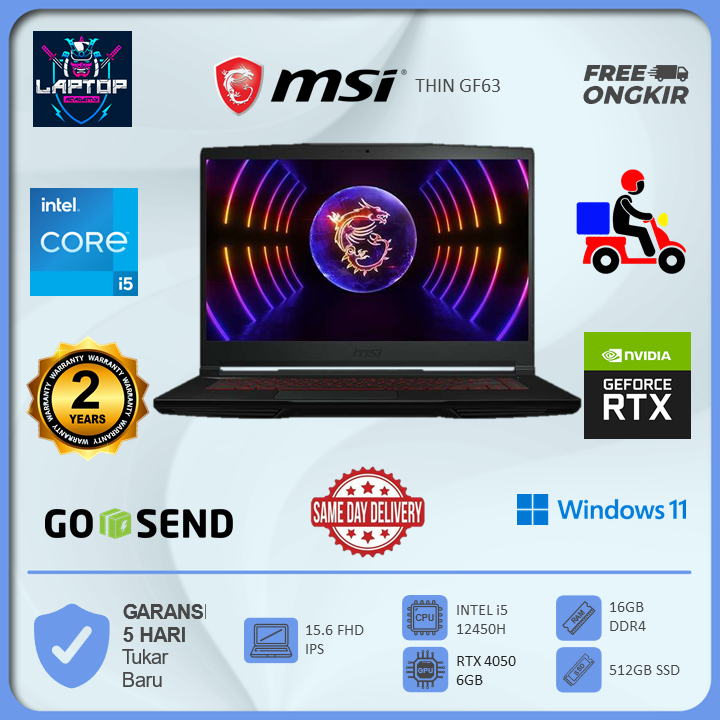 MSI THIN GF63 I5 12450H RTX4050 6GB/ 16GB 512GB W11