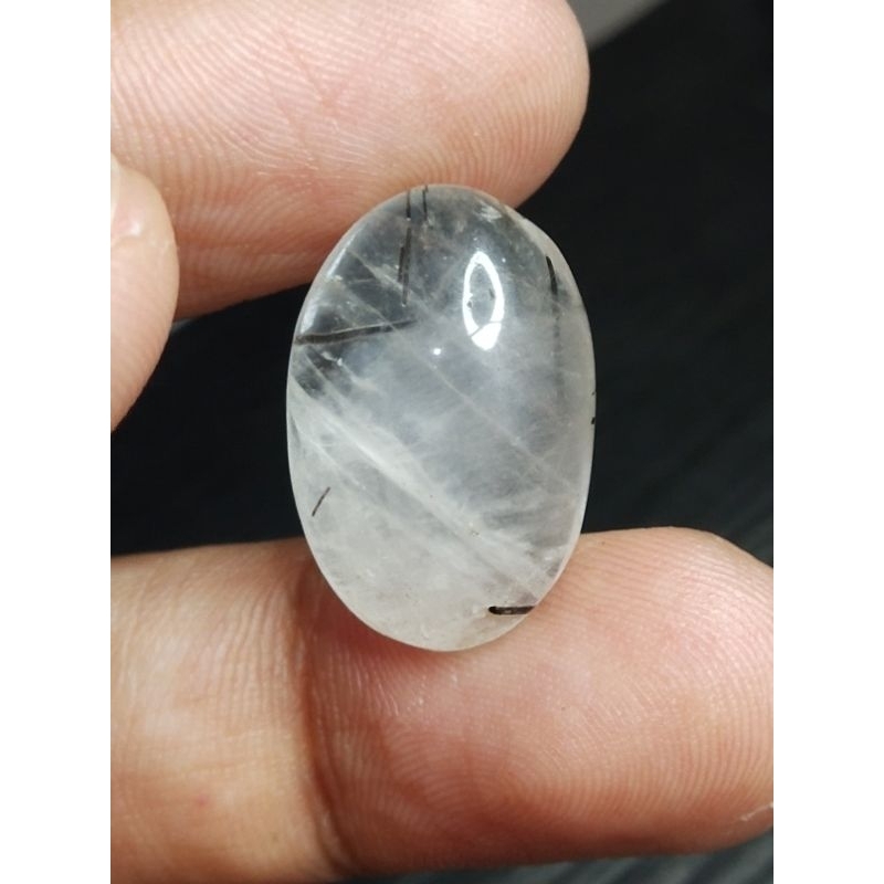 Natural Black Rutilated Quartz 22x15x6 mm 16.1 ct Kecubung Cendana Rambut Hitam Oval Cabochon Asli N