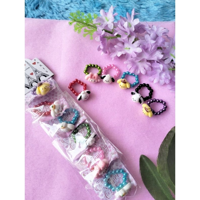 12 Pcs Cincin Karet Sandrio Viral/Cincin Anak Viral/Cincin Sandrio/Grosir