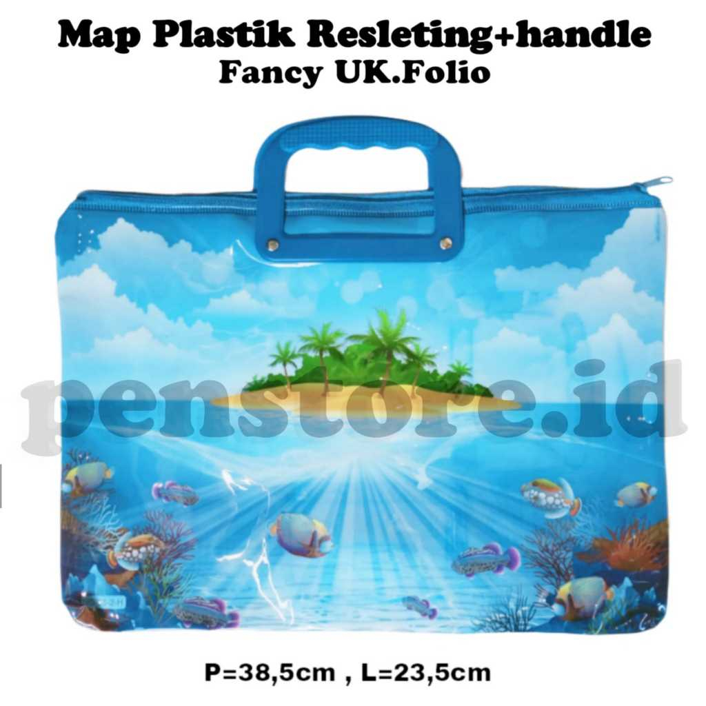 

(pcs) Map Plastik Resleting + Handle Fancy sky Ukuran Folio