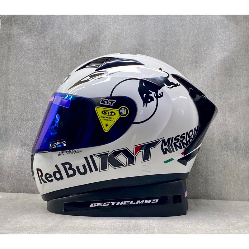 KYT R10 SOLID White || Paket Stiker Redbull Hitam - Helm Full Face - Single Visor