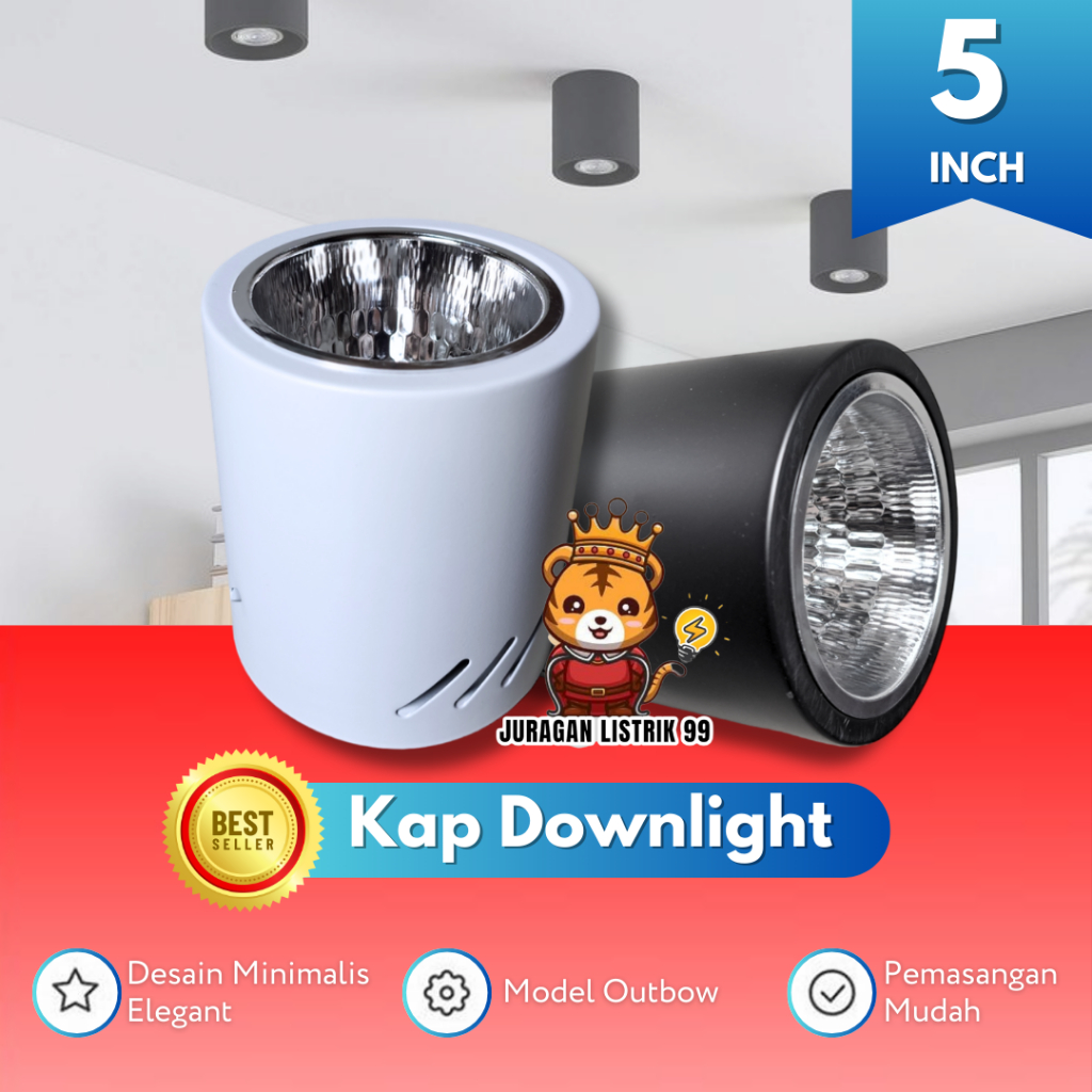 Kap Lampu Downlight Outbow Bulat 5 INCH / Lampu Plafon Tempel Dinding