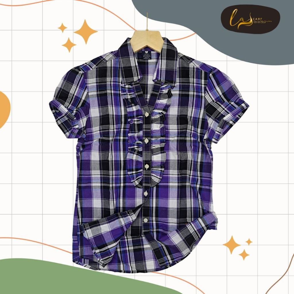 Kemeja Wanita Teenie Weenie Warna Ungu Lengan Pendek, Motif Garis-Garis