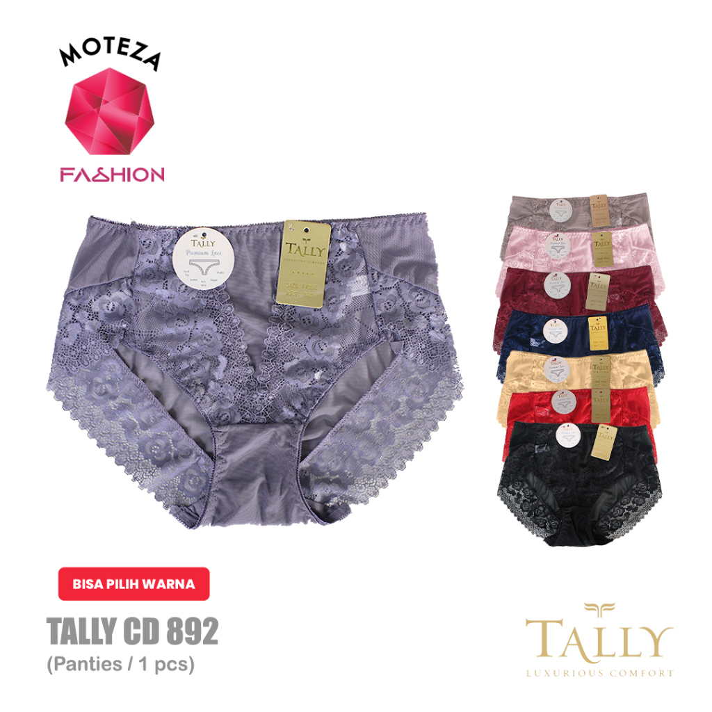 Tally 892 CD Celana Dalam Wanita | Satin Mix Renda Brokat Seksi | Midi Waist | Free Size Fit XL XXL