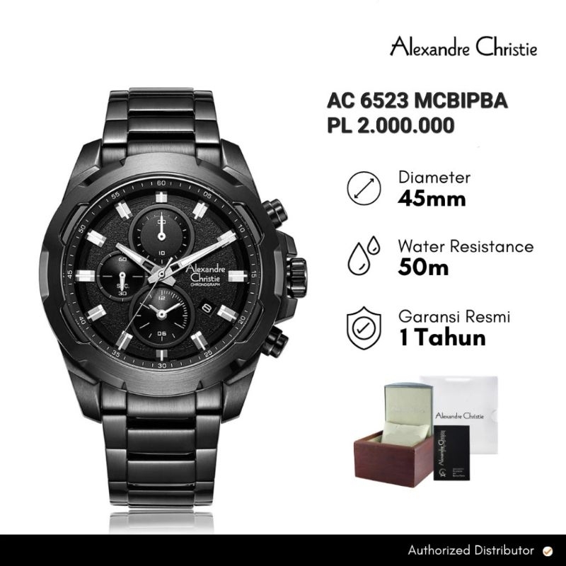 Jam Tangan Pria Alexandre Christie 6523 / AC 6523 Black Original