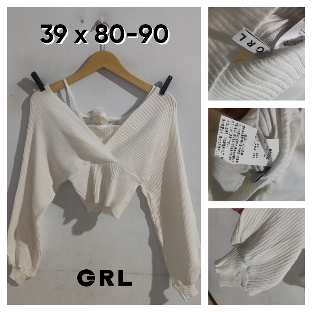 Atasan Rajut GRL Cache Couer Putih Lidi Pita Belakang Size XS