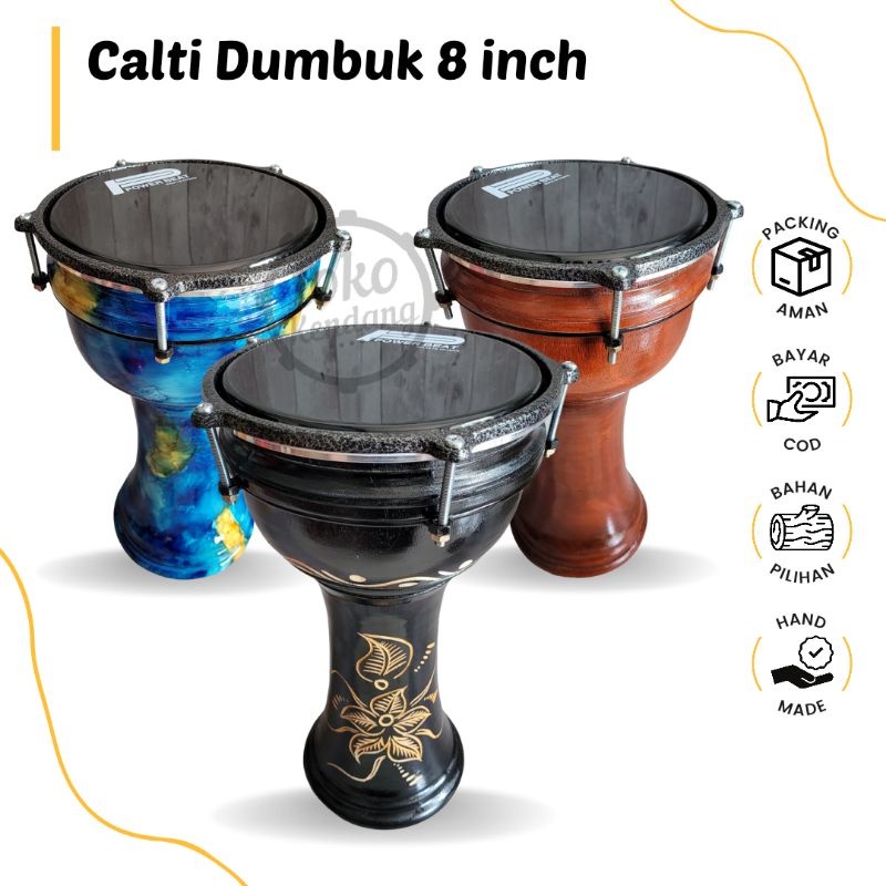 Gendang Atau Darbuka Kayu 8 inch Hitam Silver Power Beat Hitam/Darbuka 8 inci /Hitam gilap