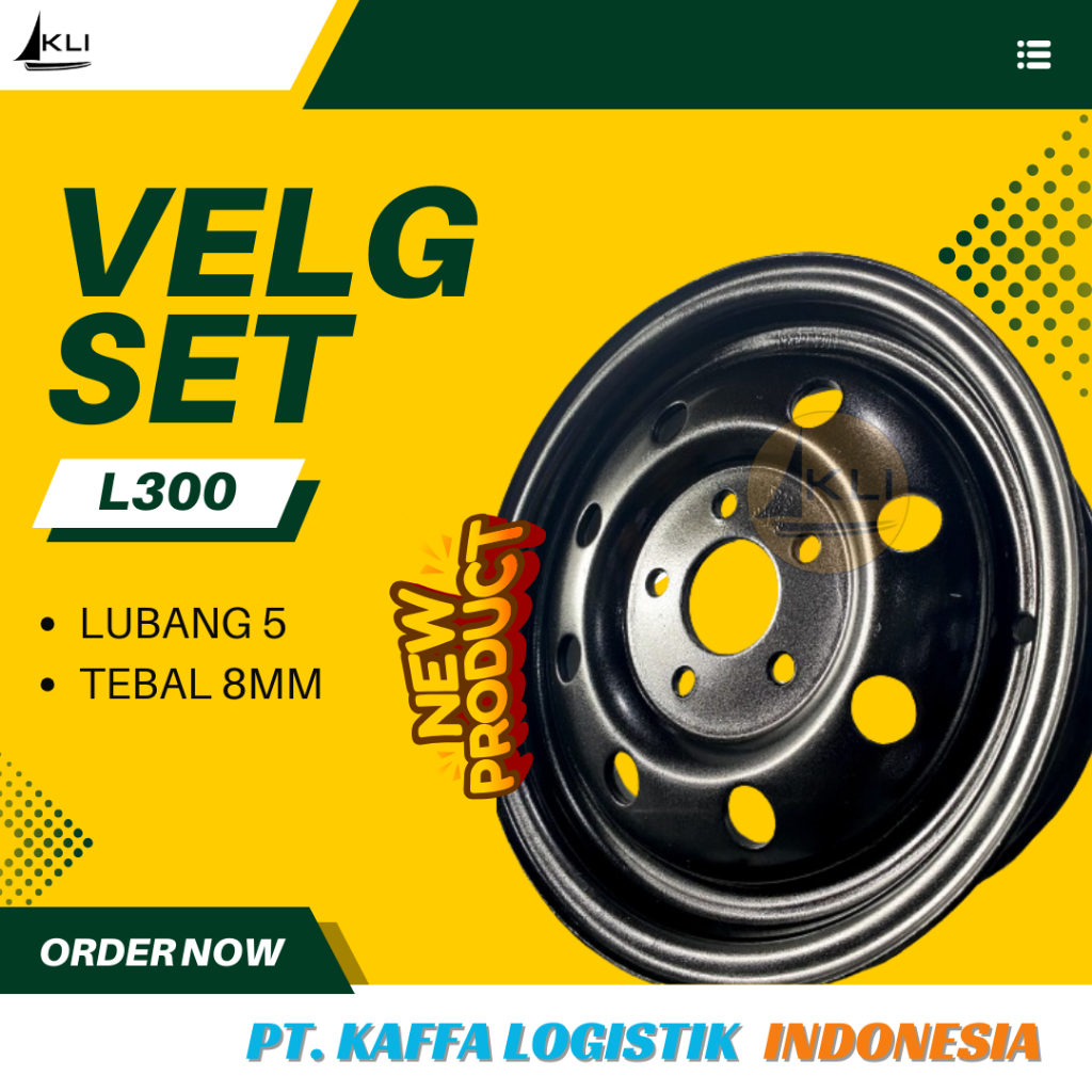 VELG SET L300 RING 14 LUBANG 5 TEBAL 8MM LUBANG ANGIN BULAT TUBLESS (HITAM)