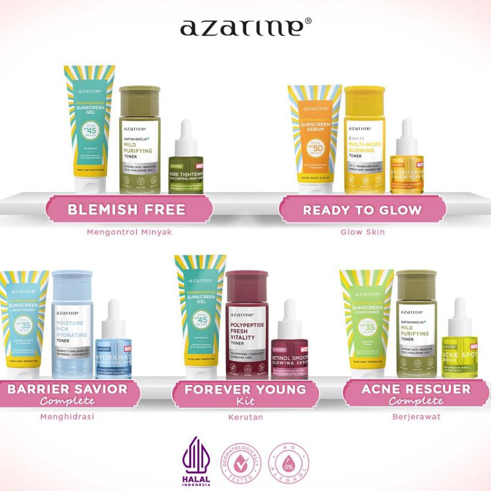 KODE Y64G Azarine Basic Skincare Kit Sunscreen  Toner  Serum 3PCS Paket TRIAL KIT KULIT KOMBINASI SE