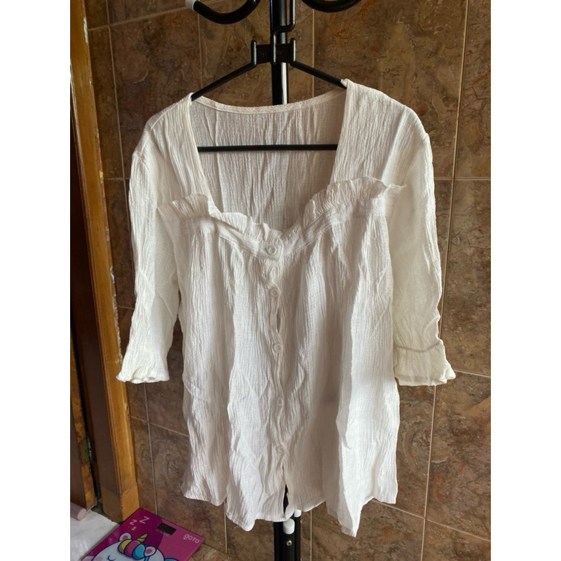 Blouse renda putih wanita murah
