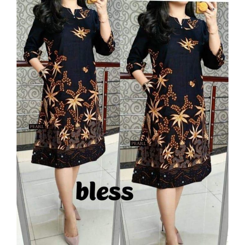 Dress Dres Batik Cantik - Atasan Batik Wanita Modern Jumbo - Baju Batik Wanita Kerja Pesta Dress