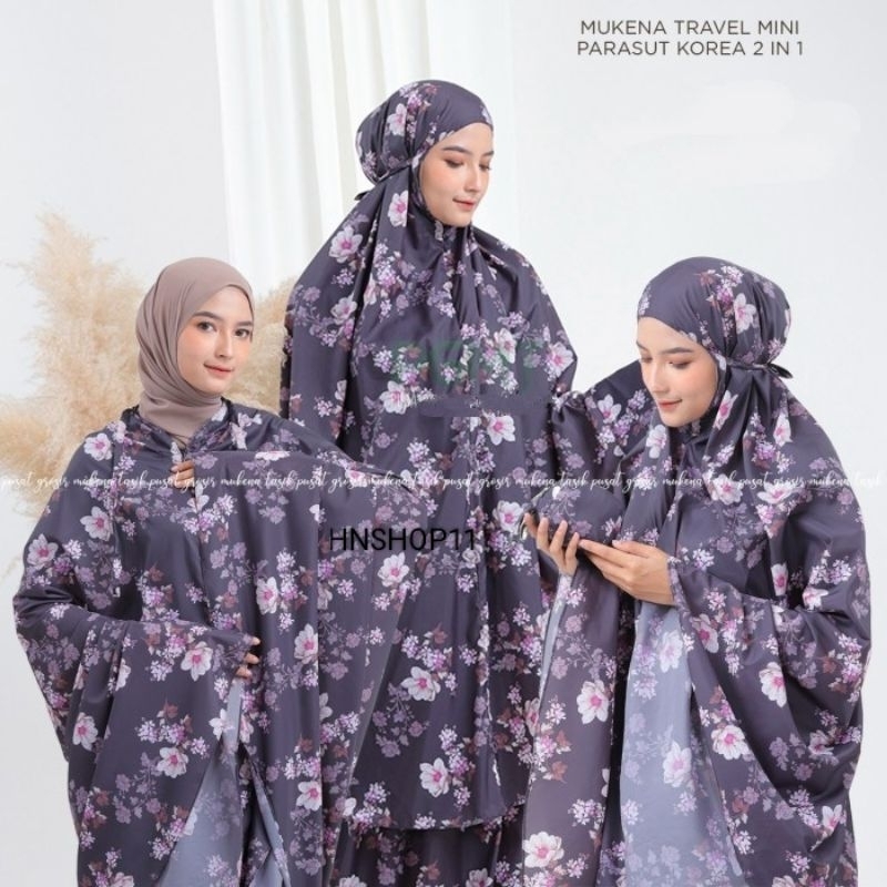 Mukenah Dewasa Traveling Mini/mukenah parasut Korea premium 2in1/ Mukenah Kekinian pouch Free Sajada